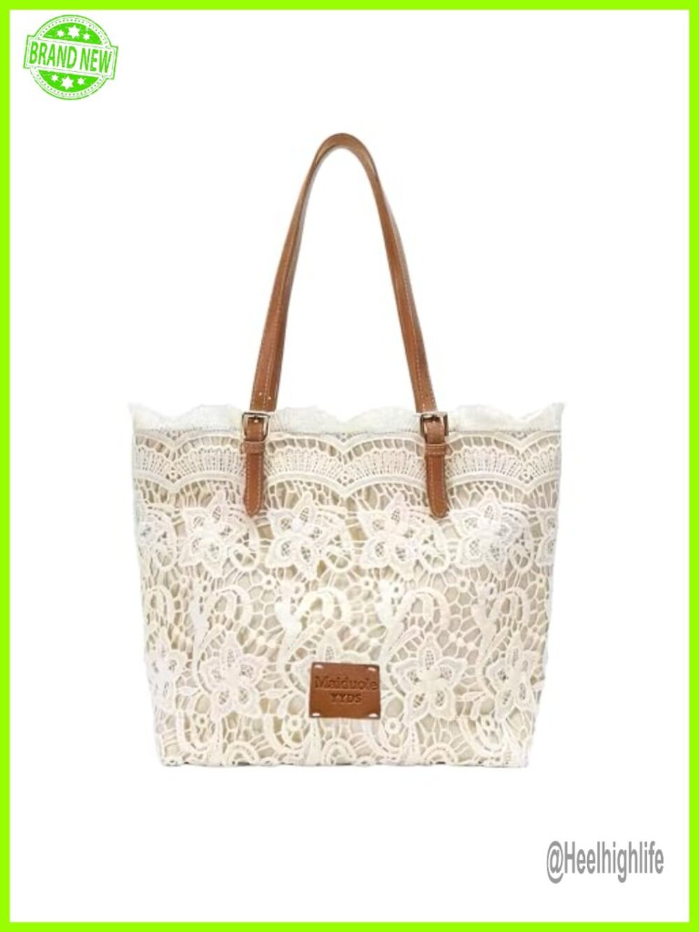Elegant Lace Shoulder Bag Magnetic Closure Tote with Zippered Pocket Adjustable